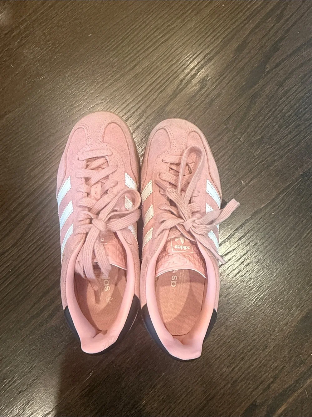 adidas kids Pink Suede Sneakers with White Stripes
